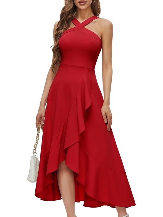 Dresses & Skirts - Women's Red Comfort Formal Wedding Guest Hi-Lo Prom Evening Party Maxi Dresses